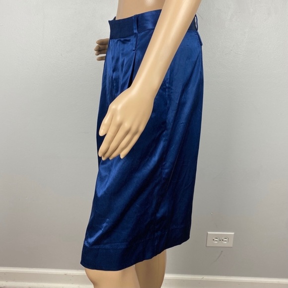 STAUD BLUE PLEATED SATIN BERMUDA SHORTS - Picture 6 of 11